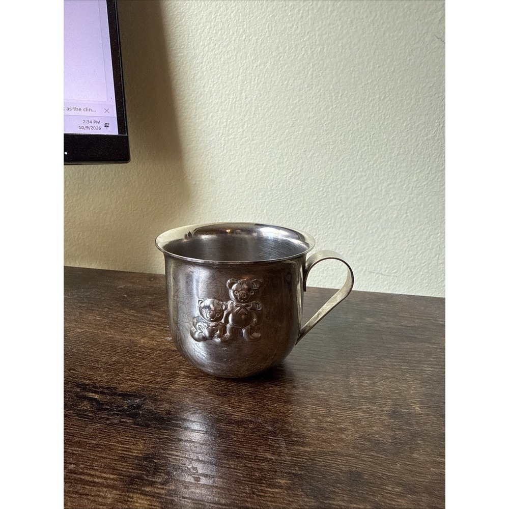 Godinger Teddy Bears Silver Plated Baby Cup Mid Century Modern Hong Kong